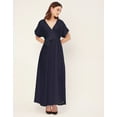 thumbnail image 2 of Moomaya Solid Rayon Short Sleeve Fit & Flare Dress - V Neck Summer Dress, 2 of 9
