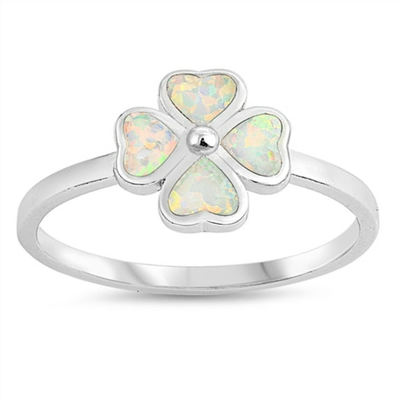 CHOOSE YOUR COLOR White Simulated Opal St. Patrick's Day Clover Ring 925 Sterling Silver Band CZ Female Size 7
