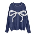 thumbnail image 4 of GEWSEY Women Y2K Bow Knit Sweater Crew Neck Long Sleeve Knitted Pullover Oversized Contrast Trim Knitwear (Blue, M), 4 of 5