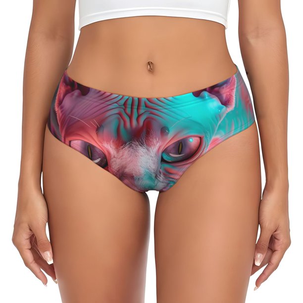 Balery Psychedelic Hairless Cat Ropa Interior de Algodón para Mujer con Dibujo – Braguitas Cómodas y Elásticas, Estilo Clásico-Small