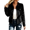 thumbnail image 2 of QIYAGBSA Jacket for Women Soft Turn Down Lapel Collar Button Down Long Sleeve Fall Winter Casual Outerwear Lightweight Warm Layer with Chest Pockets (Black, XL), 2 of 9