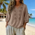 thumbnail image 4 of Wutalume Women's 3/4 Sleeve Linen Top - Casual V-Neck Button Down Shirt in Solid Color, 3/4 Sleeve Blouses for Women, Womens Summer Tops Breathable,Khaki 3XL, 4 of 5