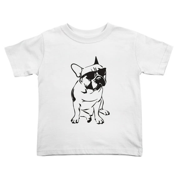 French Bulldog with Sunglasses Boys Short Sleeve Cute Toddler T Shirts for Boys Girls (White, Youth M)