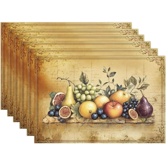 1 Set 6Pcs Fresh Fruit Farmhouse Placemats 11.8x17.7 Inch Vintage Fruit Harvest Table Mats for Party Dining Decoration Colorful Washable Wipeable Place Mat Cloth for Home Kitchen Dining Table