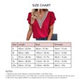 thumbnail image 4 of Camiseta de manga corta de pétalo con cuello en V profundo de encaje suelto informal de verano para mujer, 4 of 7