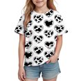 thumbnail image 2 of LYEAA Crewneck T Shirts Girls Short Sleeve Basic Tee Lightweight Pullover Cow Print Funny Casual Tops Black 13T, 2 of 8