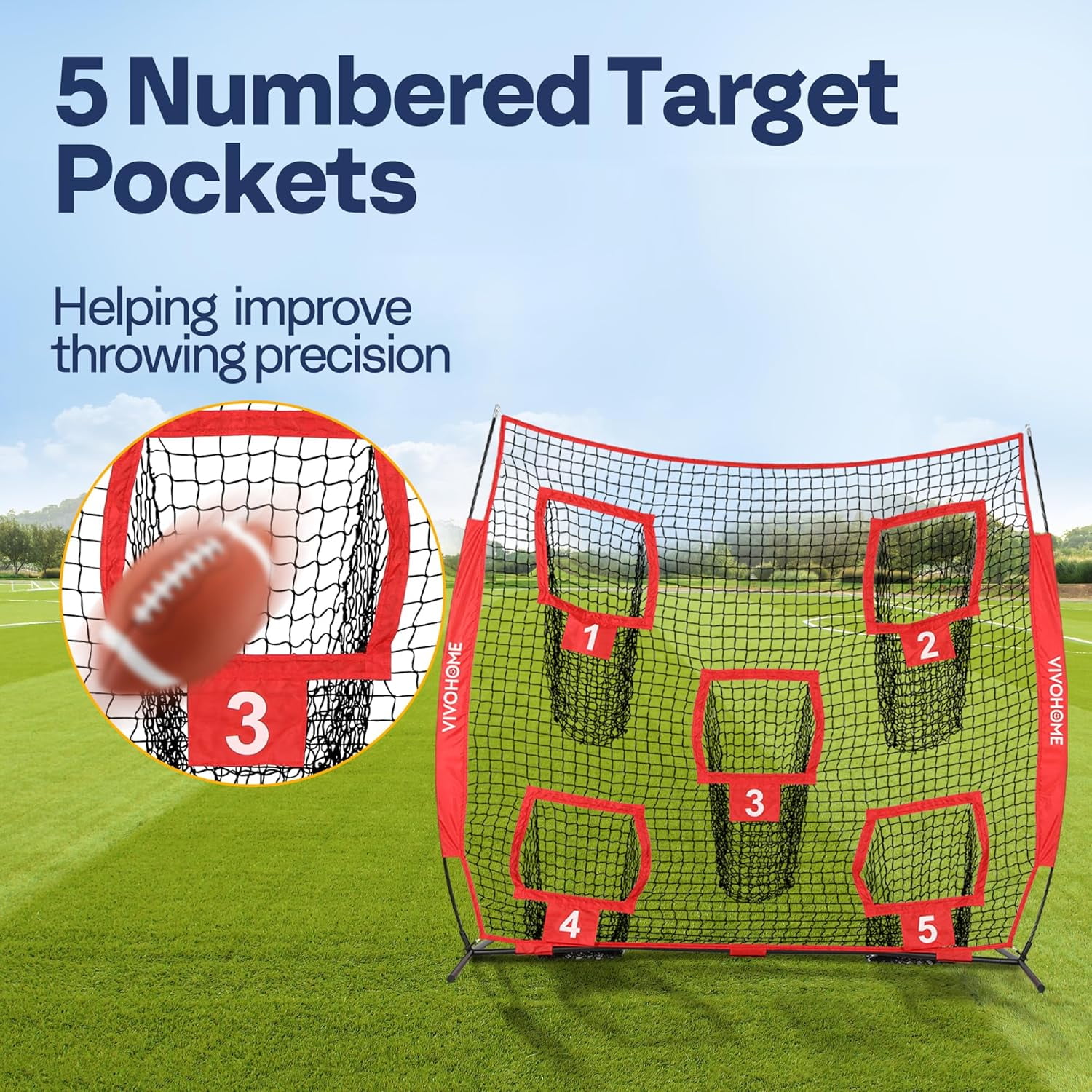 SPECSTAR Football Throwing Net, 7 x 7 ft Football Practice Net with 5 Throwing Target, Quarterback Training Equipment for Improving Throwing Accuracy, Includes Carry Bag