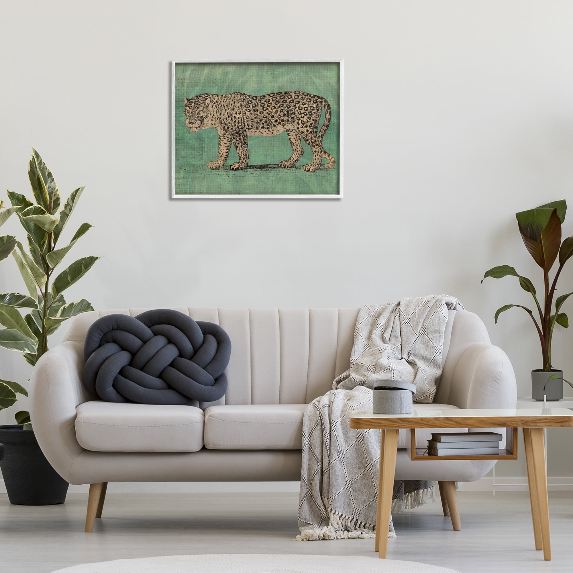 Stupell Industries Fierce Leopard on Green Animals & Insects Painting White Framed Art Print Wall Art, 30 x 24