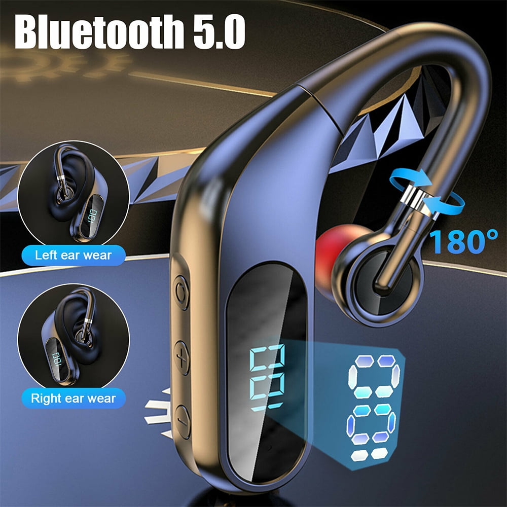 Bluetooth Earpiece,True Wireless Bluetooth Single Earbud with Microphone Noise Cancelling Waterproof Ear-Hook Ear Plug Sport Headset for Cell Phone