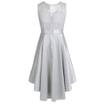 thumbnail image 2 of YiZYiF Kids Girls Satin Wedding Bridesmaid Dress V Neck Floral Lace Birthday Party Dress, 2 of 6