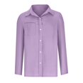 thumbnail image 4 of ABATAB Cotton Linen Long Sleeve Shirts for Women Button down Shirts Business Casual Dressy Tops V Neck Collared Tee Blouses with Pockets(XX-Large,Purple), 4 of 6