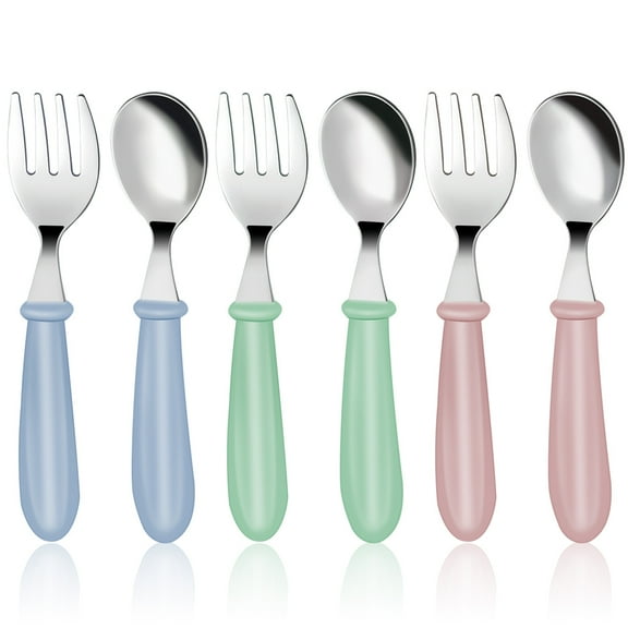 Protoiya Kids Silverware,6 Pieces Toddler Utensils Stainless Steel Baby Forks and Spoons Set,Children's Safe Cutlery Set with Round Handle for Self Feeding