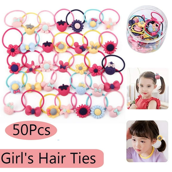 Homaful 50pcs (25 pairs) Mix Colors Girl's Elastic Hair Ties Soft Rubber Bands Hair Bands Holders Pigtails Hair Accessories for Girls Infants Toddlers Kids Teens and Children