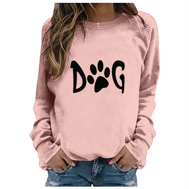 DDAPJ pyju Chandail « Dog Mama » pour Femmes Automne Prime Day Liquidation, Tunique à Manches Longues Col Rond pour Amatrices d'Animaux, Chandails à Enfiler Mignons avec Empreinte de Patte, Cadeaux d'Anniversaire pour Adolescentes