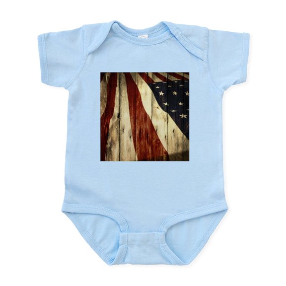 CafePress - Wood Grain USA American Flag Body Suit - Baby Light Bodysuit, Size Newborn - 24 Months