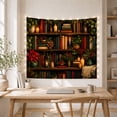 thumbnail image 5 of Bookshelf Shelves with Candles and Poinsettias, Nostalgic Vintage for Book Lovers, Library Wall Decor, Christmas Gift, Tapestry Wall Hanging for Home Library and Study Room, 5 of 7