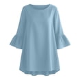 thumbnail image 5 of JIAYUE Women's Blouse Casual Short Sleeve Round Neck Soft Linen Like Textured Pure Color For Everyday Wear Female Classic Tops, 5 of 6