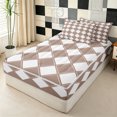 thumbnail image 3 of Erosebridal Khaki Square Abstract Zipper Queen Comforter Set with Fitted Sheet and 2 Pillowcases for Boys Girls, Modern Fashion Rhombus Zipper Bedding Set, Reversible, 4-Piece, 3 of 7