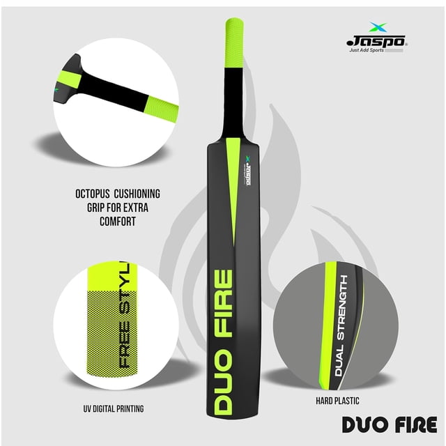 Jaspo Duo Fire Fumes Premium Hard Plastic Tennis Cricket Full Size Bat (34” X 4.5” Inch) For All Age Groups | Slog Plus , Dual Color - Neon & Black