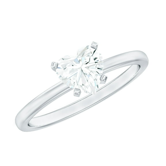 Rosec Jewels Certified Moissanite Heart Shaped Promise Ring - 7 mm Moissanite Solitaire Ring - D-VS1 Quality - with Jewelry Box, 925 Sterling Silver, US 4.00