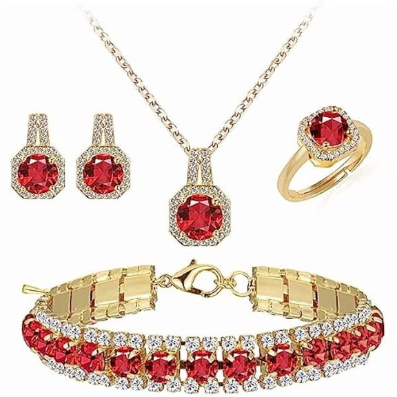 ZLC4pcs Cubic Zirconia Wedding Jewelry Sets for Bride Bridesmaid Cubic Zirconia Pendant Necklace Earrings Link Tennis Bracelet Open Ring Set for Women