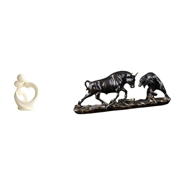 Escultura artística de resina de una pareja y un toro. Estatua moderna china para amantes de los animales, ideal para decorar escritorios, armarios y