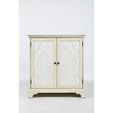 Traditional Wood And Glass Accent Cabinet With 2 Doors Ivory