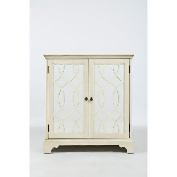 Traditional Wood and Glass Accent With 2 Doors, Ivory White