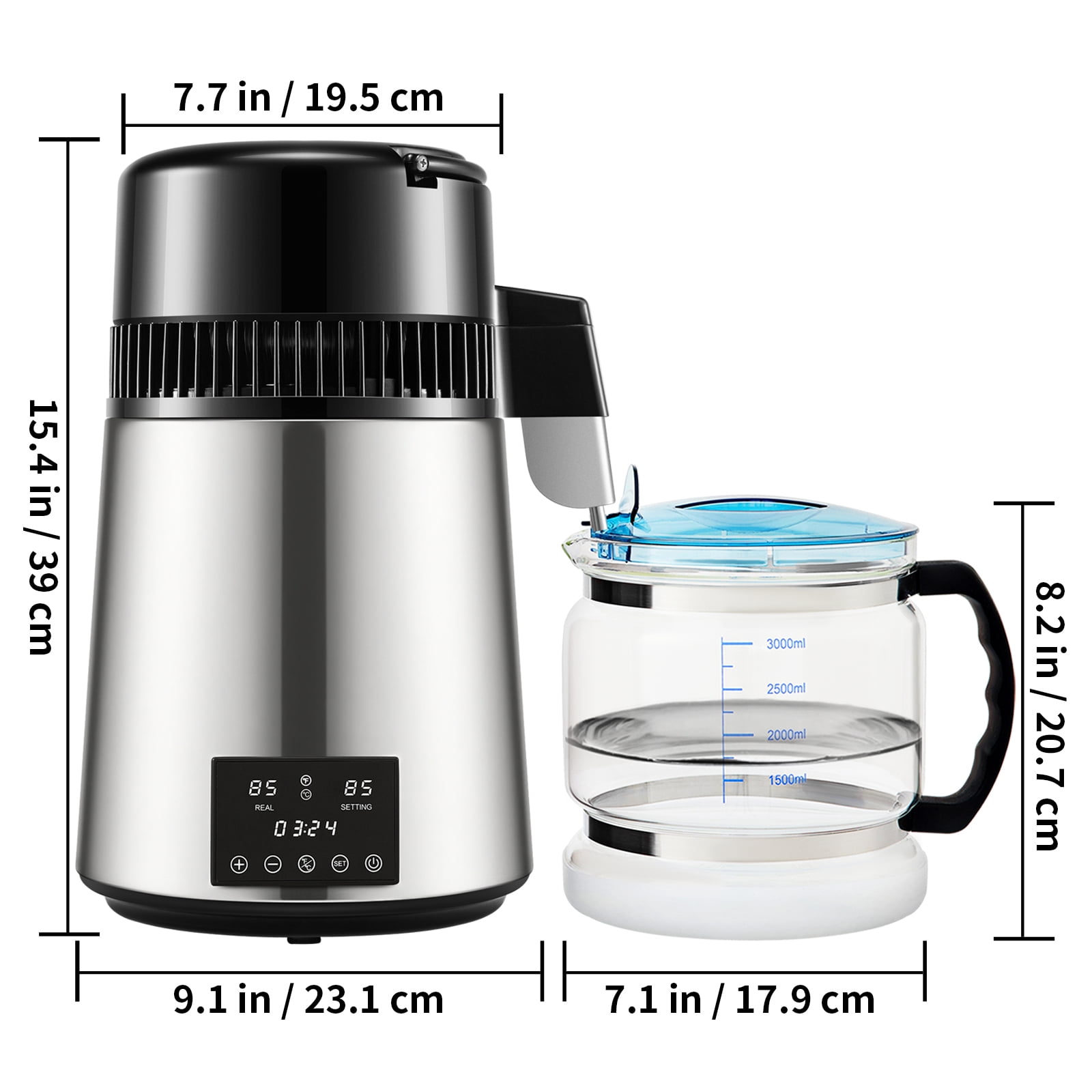 BENTISM 4L 750W Water Distiller with Dual Temp Display & Glass Carafe, Silver