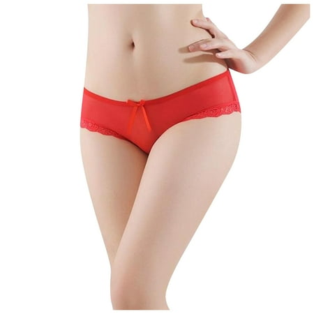 

BIZIZA Womens Briefs Sexy Strappy Seamless Lace See Through Panties Red S