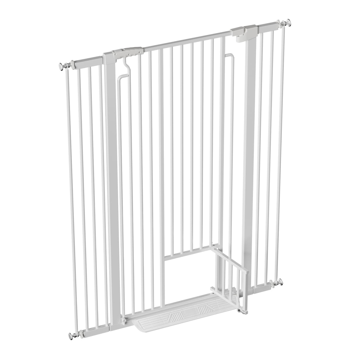 53.15" Extra Tall Cat Gate with Small Cat Door, 29.53"-40.16" Wide Auto Close Safety Pet Gate, 1.37" Narrow Bar Spacing No Drill Pressure Mount for Cats & Dogs, White