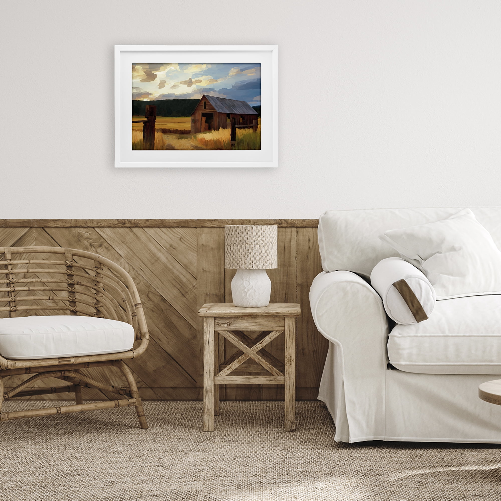Stupell Industries Harvest Time Autumn Barn White Framed Print Under Glass, design by Renel Peters