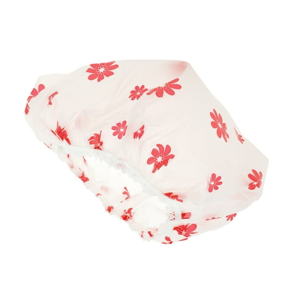 Unique Bargains 1 Pc Reusable Floral Single Layer Shower Cap for Shower Red PEVA