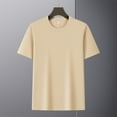 thumbnail image 5 of USNSM Men's Ultra Soft T-Shirt Curve Hem Lightweight Breathable Comfortable Cooling Short Sleeve Casual Basic Tee Shirt Beige L, 5 of 9