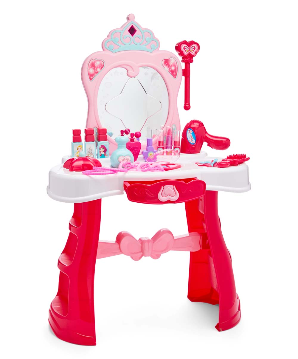 Dash Toyz Pink Light Up Vanity Play Set Flashing Lights Big Mirror Cosmetics Working Hair Dryer Brickseek brickseek