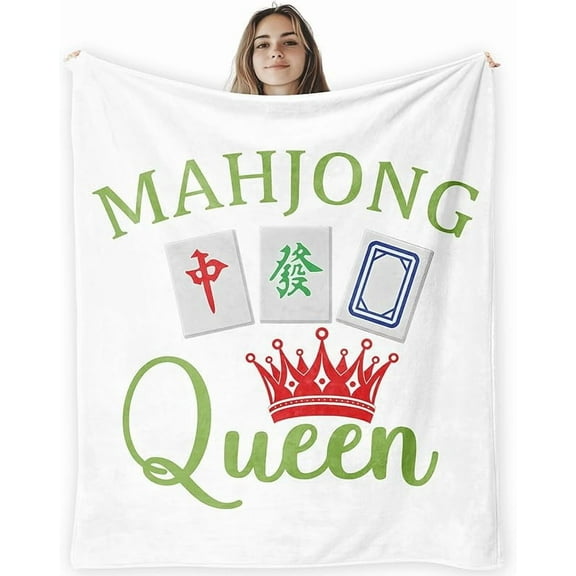 Mahjong Fleece Throw Blanket 50×60 in, Cozy Blanket for Couch & Bedroom, Gift for Women & Girls