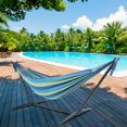 thumbnail image 3 of Ktaxon 9ft Yard Hammock Set, Patio Frame with Blue & Green Striped Cotton Hammock, 3 of 10
