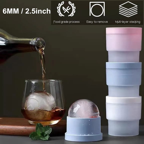 6-Piece Stackable Ice Ball Mold Maker Slow-Melting Large Ice Cube Freezer Maker, BPA Free Silicone 2.5 Inch big Ice Spheres for Whiskey Cocktails Juice Beverages Bourbon