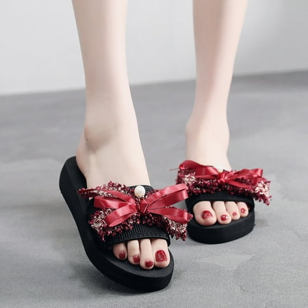 

Miayilima 38 Slippers for Women Sandals Women s Non-Slip Flowers Casual Summer Word Wedges Shoes Beach Drag Wild Women s Slipper