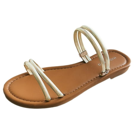 

PEASKJP Women s Sandals Women s Strap Sandals Flat Sandal Fisherman Strappy Sandals Roman Sandals Ankle Strap Sandals (Gold 9)