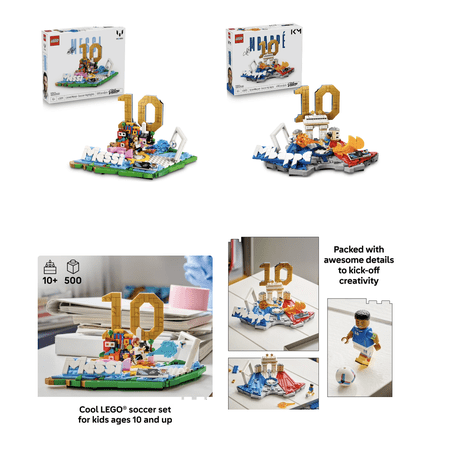 LEGO Editions Lionel Messi & Kylian Mbappé Soccer Highlights - Building Set for Boys & Girls, Ages 10+ - Fathers Day Gift - Kids Bedroom or Shelf Decor W/ Plaque, 43011 & 43013