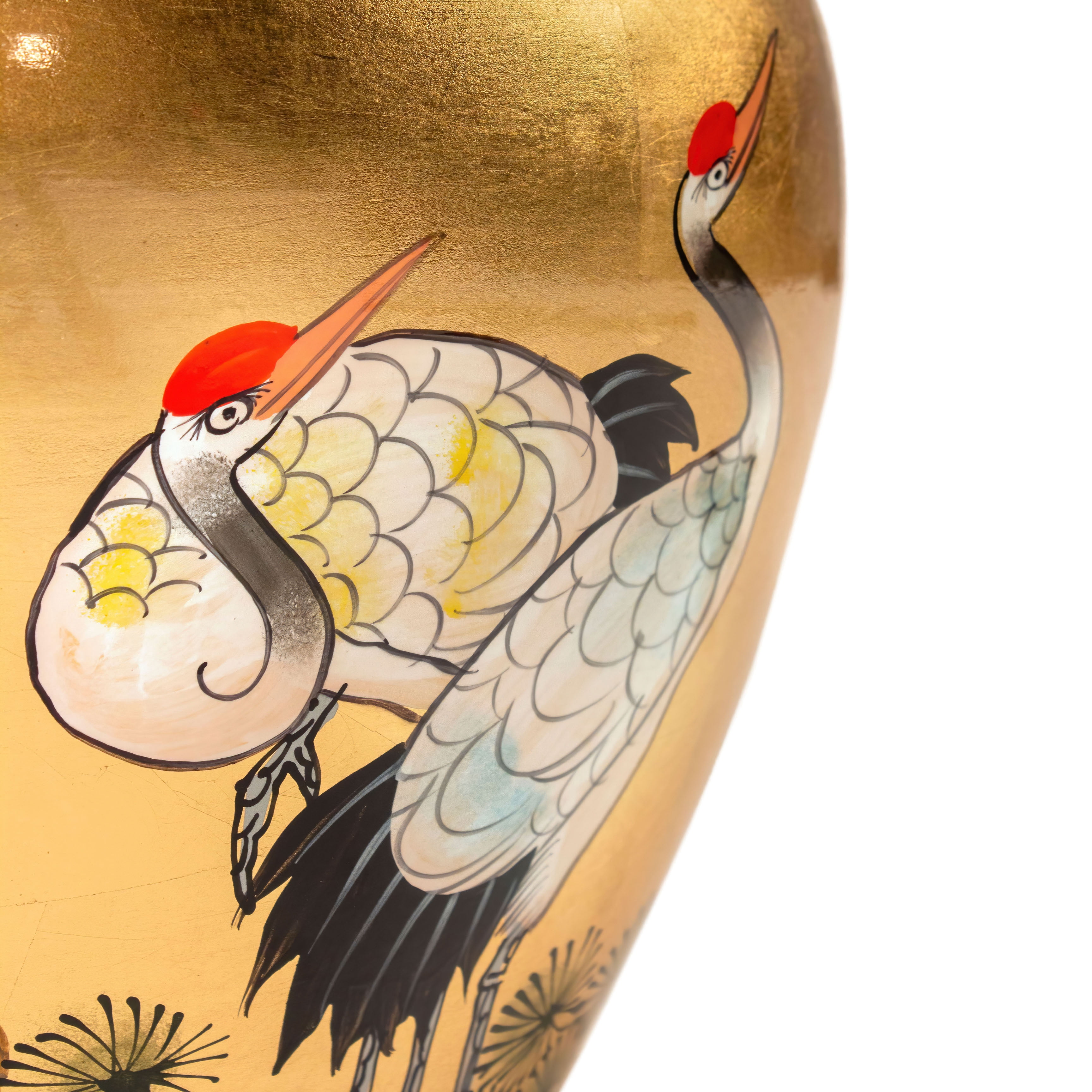 Oriental Furniture 12" Gold Lacquer Fishbowl - Cranes