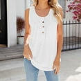 thumbnail image 2 of Summer 2025 Women's Tank Tops Sleeveless Round Neck Buttons Casual Loose Fit Solid Shirts White L, 2 of 6