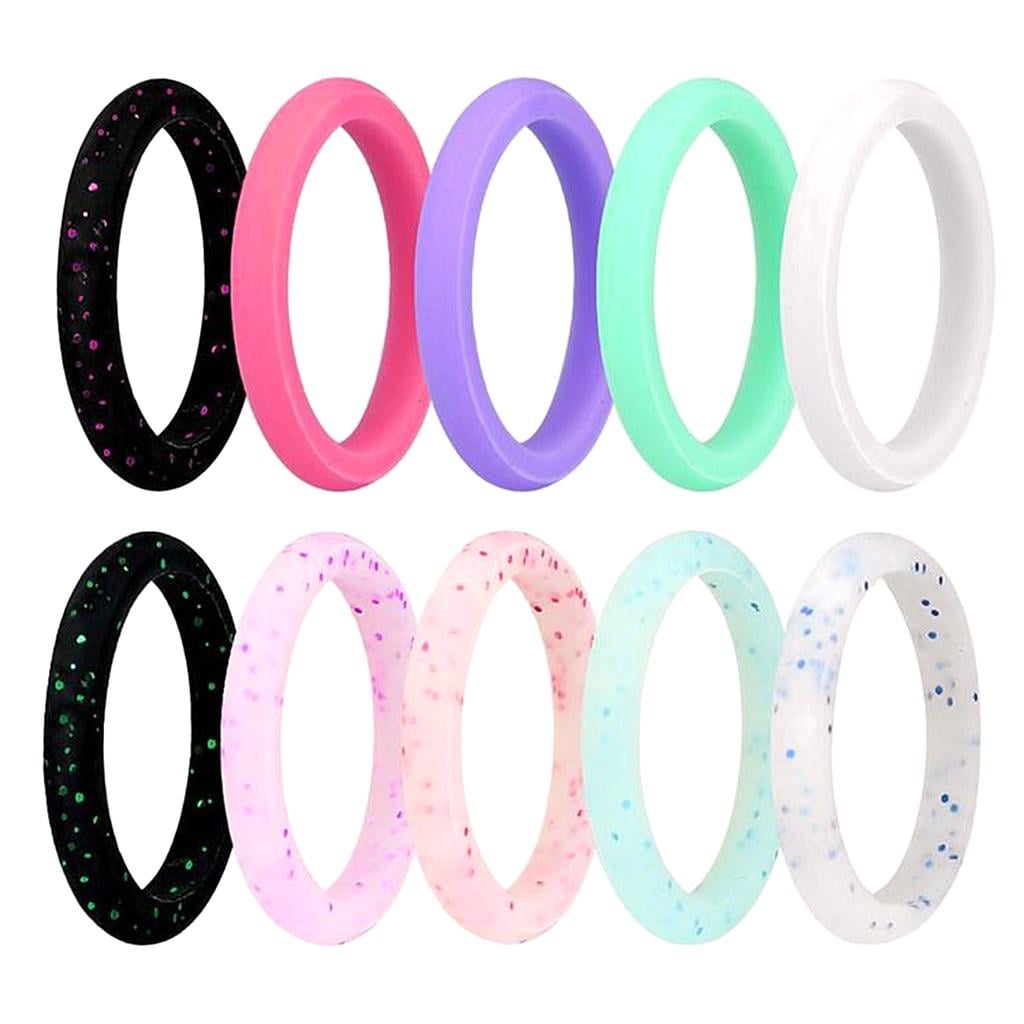 10 Pcs Silicone Wedding Ring Rubber Band Women Glitter Durable Gym Comfort Work 