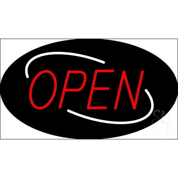Open Deco Style Red Letters with White Oval Border LED Neon Sign 20 x 37 - inches, Clear Edge Cut Acrylic Backing, with Dimmer - Bright and Premium built indoor LED Neon Sign for storefront.