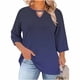thumbnail image 3 of TaTaai Womens Plus Size Crew Neck Three Quarter Sleeve T-Shirt Random Print Front Cutout Design Soft Breathable Casual Base Layer Top For Spring Summer Daily Wear Gift, 3 of 7