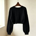 thumbnail image 4 of Womens Cable Knit Cropped Sweaters Oversized Fall Long Sleeve Pullover, L, 4 of 5