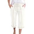 thumbnail image 4 of MLQIDK Capris for Women Trendy Summer Lounge Pants Knee Length Elastic Waist Light Weight Pants Dressy Casual Crop Capris with Pockets White XL, 4 of 5