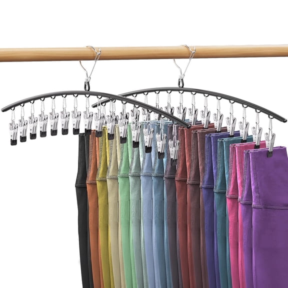 Auledio 45CM Legging Organizer for Closet, Metal Yoga Pants Hanger 2 Pack 15 Clips Hold 30 Leggings, Hangers Space Saving Hanging Closet Organizer for Closet Organizers and Storage Black