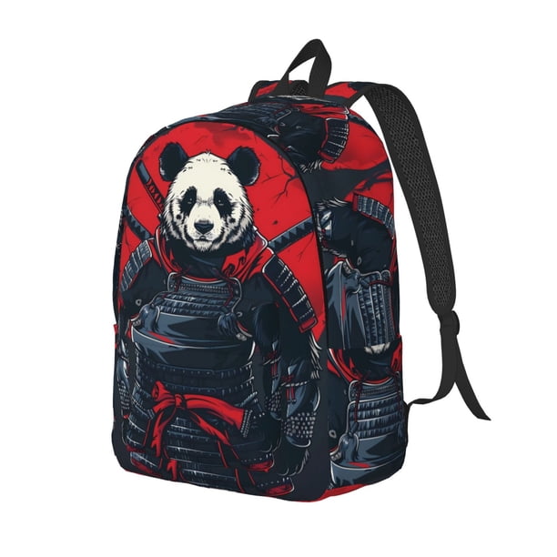 Disketp Red Black Eastern Panda Warrior print Canvas Backpack Lightweight Travel Daypack Student Rucksack Laptop Backpack-